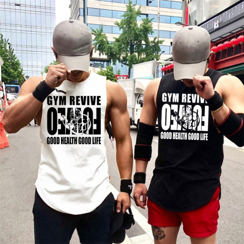 Summer Sports Fitness Printed Tank Top Quick-Dry Muscle Men's Training Sweat-Wicking Breathable Crew Neck Sleeveless Jacket New Arrival