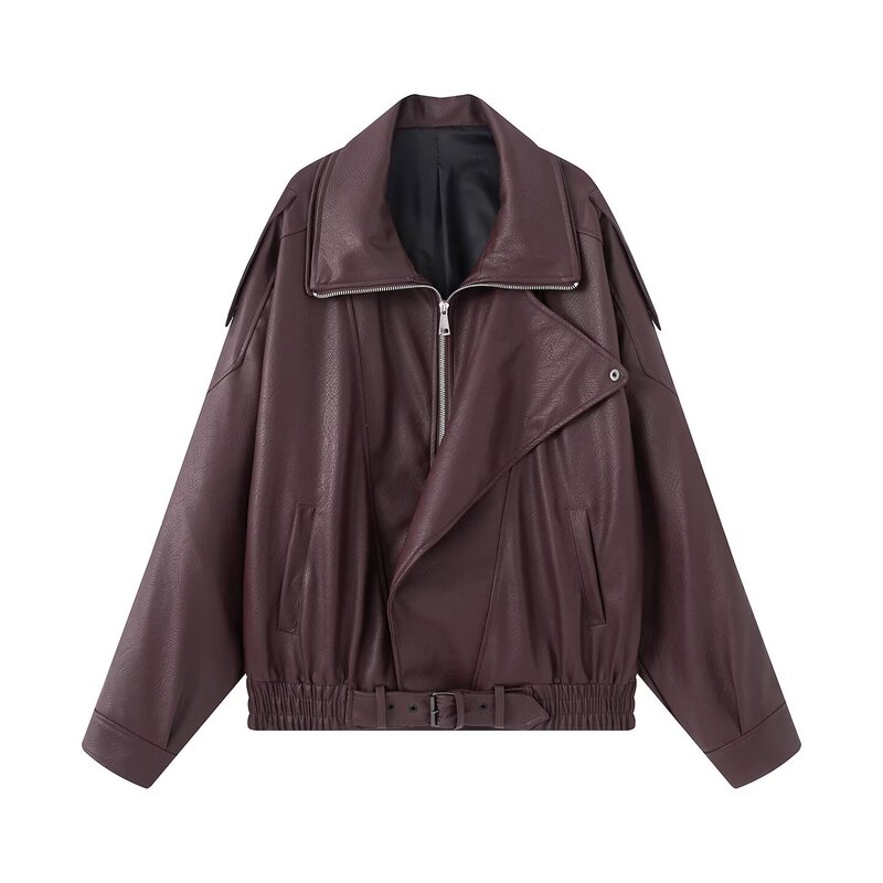 Ins Cross-Border European and American 2025 New Fashion Stylish Women's Clothing Wholesale Designer Loose Leather Jacket Coat