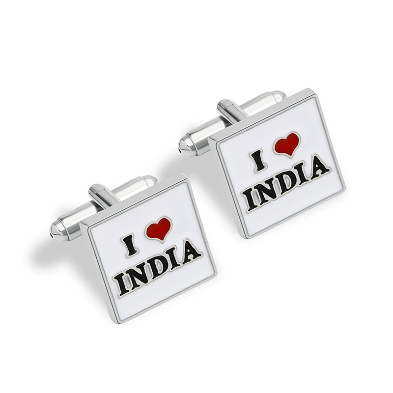 [速卖通外贸新款烤漆袖扣 I love INDIA法式衬衫袖钉cufflinks批发]
