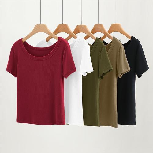 Threaded Women's Short-Sleeve T-Shirt, 2025 Summer Collection: Loose-Fit Plus-Size Crew Neck Top in Stylish Korean Style—Perfect as a Base Layer