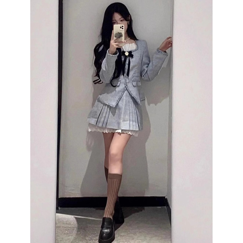 莫奈幻境富家千金高级感气质蓝色小香风甜美欲套装裙名媛短外套|undefined