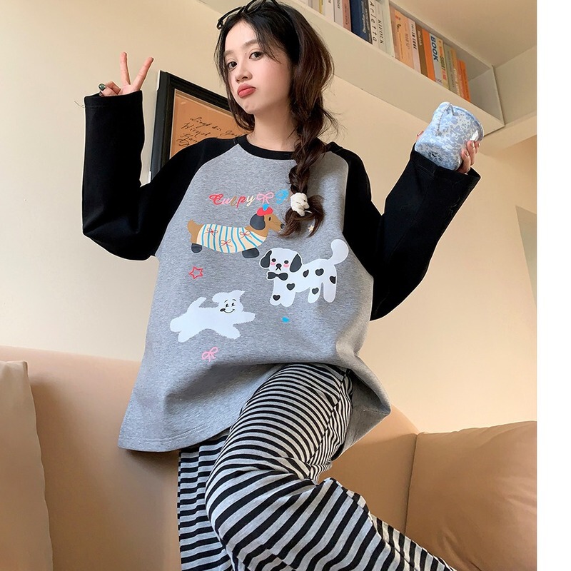 Autumn Pajamas for Women, Ins Style, Long-Sleeved, Long Pants, Round Neck Pullover, Cartoon Puppy, Cute and Sweet, Women's Loungewear Autumn Pajamas for Women, Ins Style, Long-Sleeved, Long Pants, Round Neck Pullover, Cartoon Puppy, Cute and Sweet, Women's Loungewear