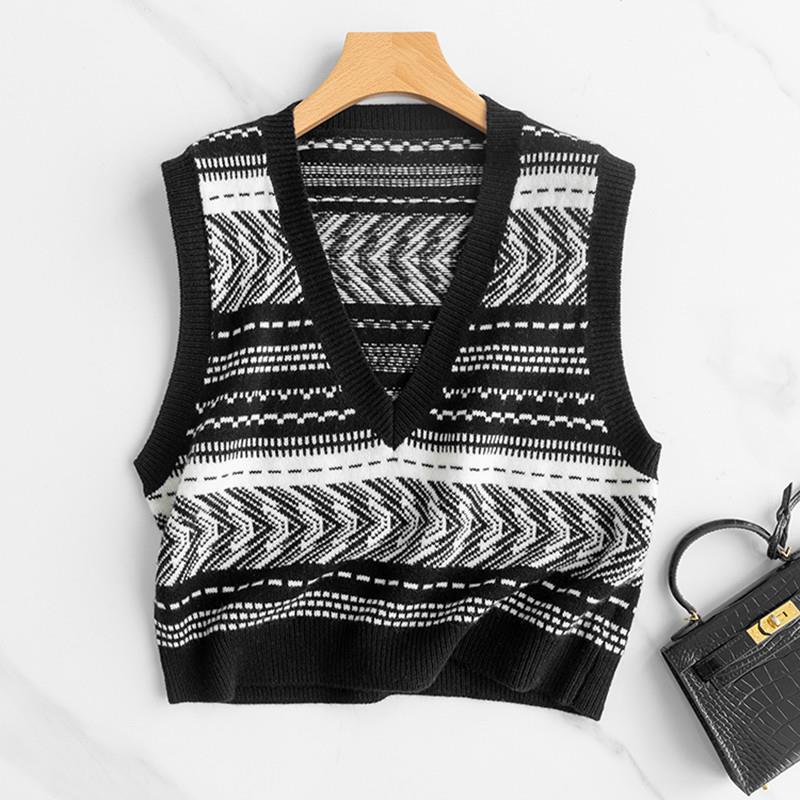 Boss's private clothes recommend! Fairisland jacquard ~ spring and autumn V-neck straight sweater vest vest women's autumn New