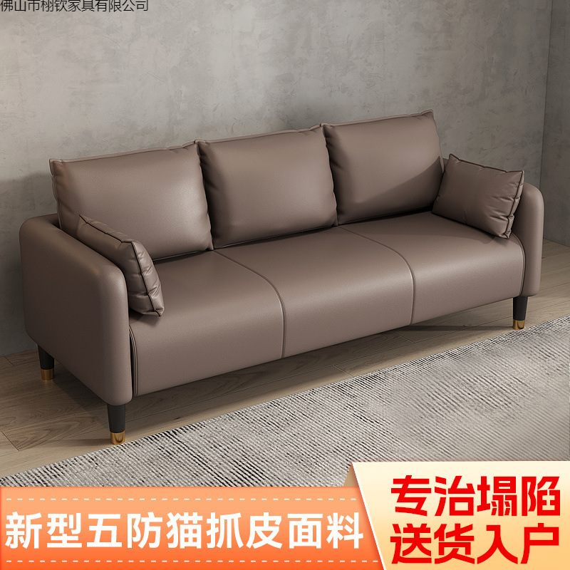 Cat Scratch-Resistant Leather Sofa for Small Living Rooms, Simple Double or Three-Seater, Nordic Style, Suitable for Rental Apartments or Clothing Stores