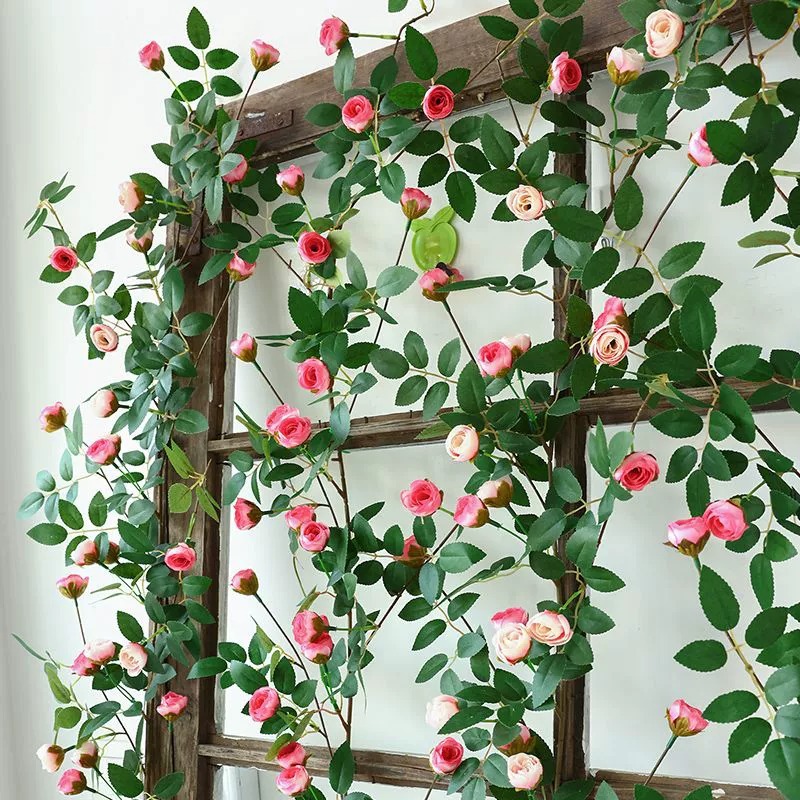Simulación de vid de rosa rosa rosa vid de plástico techo colgante de aire acondicionado tubería de agua de sombra decoración de balcón