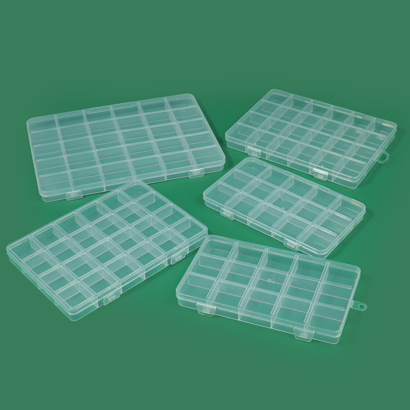 Cross-border transparent PP card slot fixed lattice box 10 15 24 28 small product earrings rice beads sub-packaging box