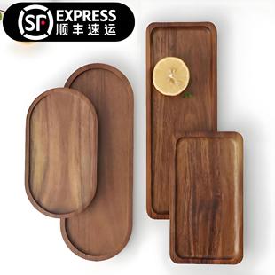 in stock Japanese Acacia Wooden Tray Rectangular Dinner Plate Insulated Solid Wood Pattern Plate Oval Bread Board Tea Cup Plate