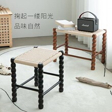 家用北欧复古简约靠背椅设计师中古餐椅咖啡厅椅子编绳实木葫芦