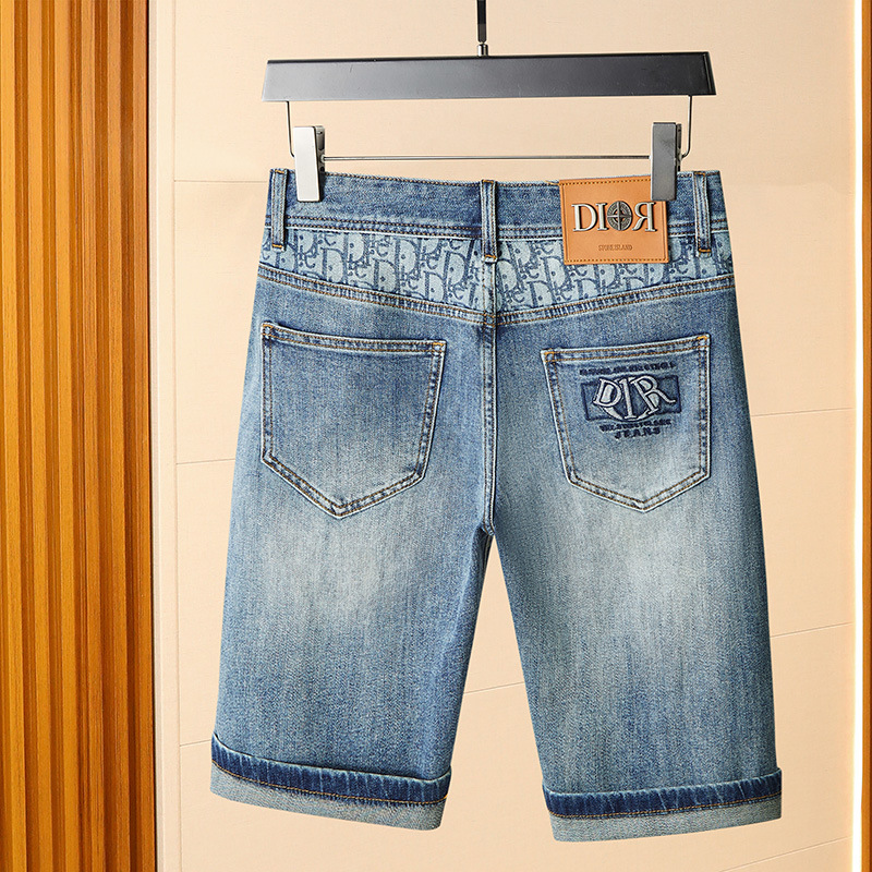 European Goods Light Luxury Five-point Jeans Men's Shorts Trendy Mid-length Pants Slim-fit Straight light blue Brand Beach Pants Cross-border