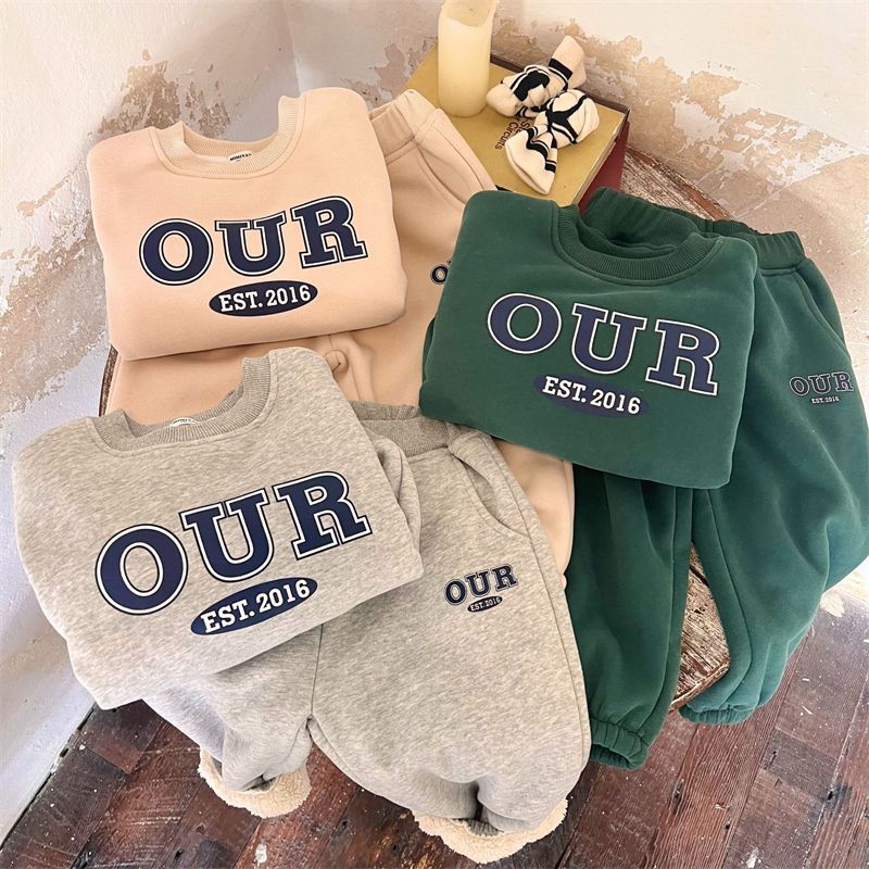 Kid's Clothing Spring And Autumn And Winter Boys And Girls Printed Letters Warm Tide Treasure Plus Velvet Thickened Our Sweatshirt Suit_voghion.com