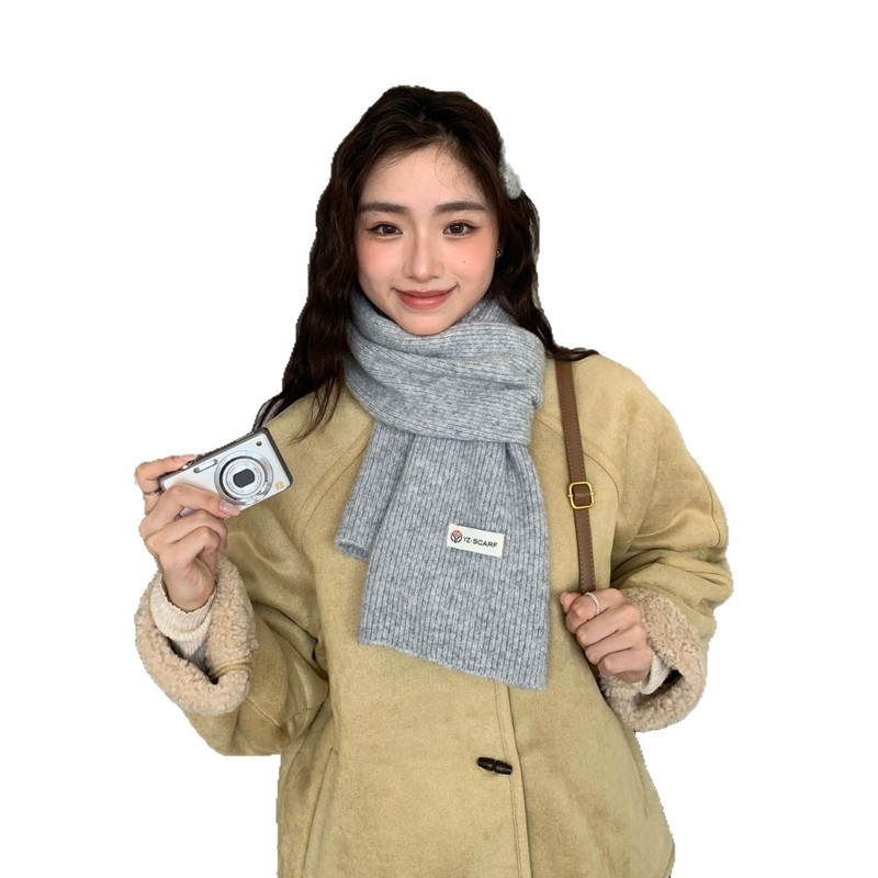 韩系安可拉红~纯色围巾女 冬季氛围感新年红色针织毛线高级感围脖|undefined