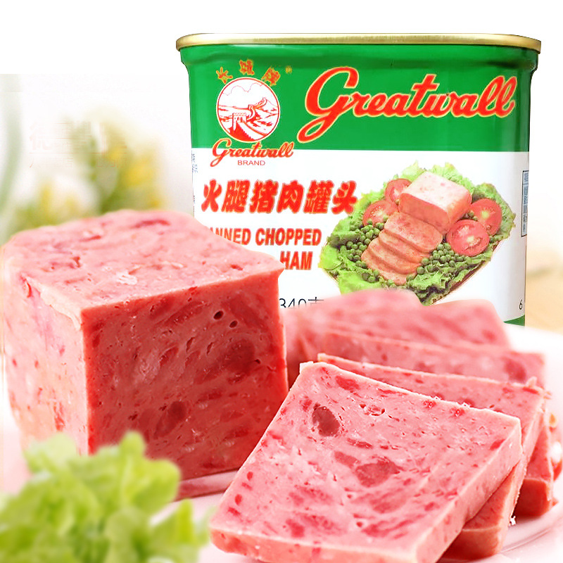 만리장성 브랜드 통조림 햄과 돼지 고기 340g 인스턴트 화이트 돼지 점심 고기 음식 뜨거운 냄비 차 레스토랑 도매