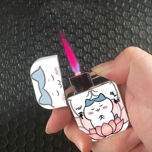 Chiikawa Cute Little Emperor Air Gas Lighter, Cute Cartoon Pink Flame High Beauty Retro Windproof, Perfect Gift for Boyfriend