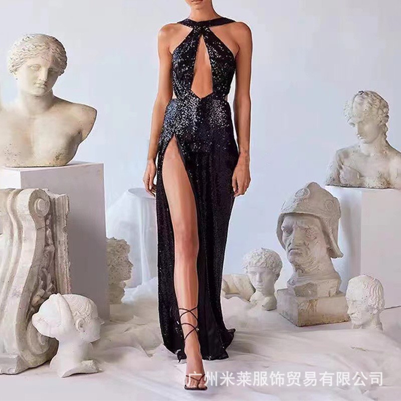 Vestido de Noche Elegante Irregular con Lentejuelas para Fiesta, Sexy, Primavera/Verano 2025, para Mujer, Vestido Halter de Amazon image 7