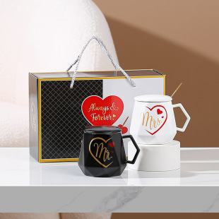 Black and white ceramic couple's cup set with hand gift mug opening activity gift for girlfriend Valentine's Day gift LOGO