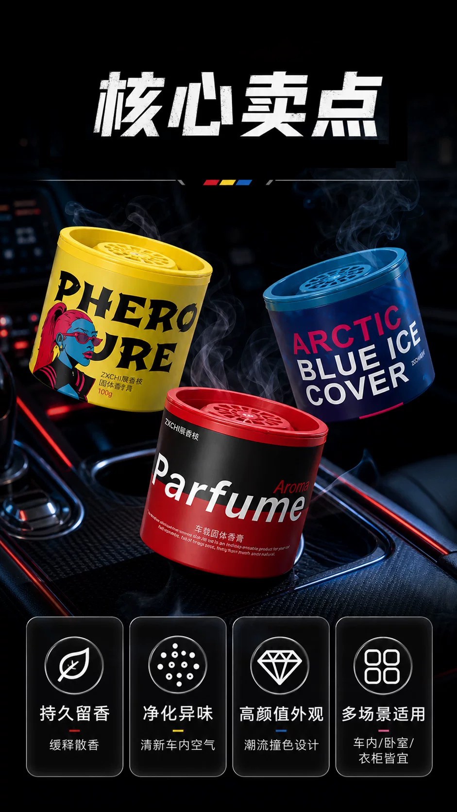 Car Aromatherapy Car Perfume New Model Space Aromatherapy Solid Balm for Car Interior Odor Removal Long-Lasting Fragrance and Odor Purification