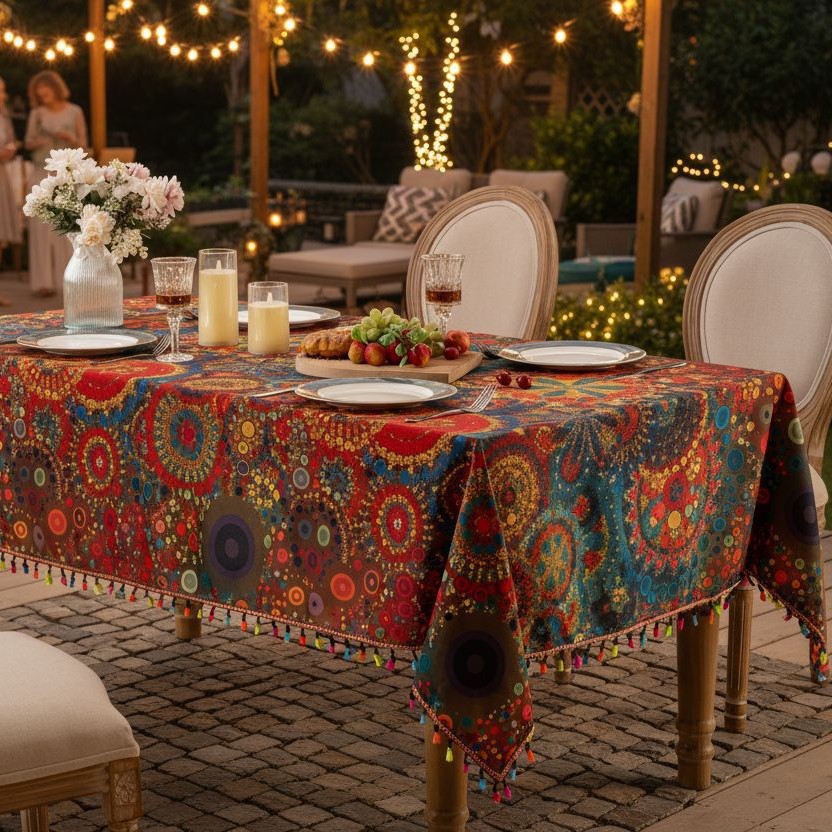 Transfronterizos para la nueva tela de mesa impermeable a prueba de polvo impresa redonda casa sensación de mesa de té cubierta