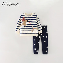 malwee女童套装秋款欧美中小童休闲圆领长袖松紧腰裤子儿童两件套