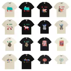Gu cross-border GUCci 25SS New Arrival Fun Animal Print Cotton Short-Sleeve T-shirt Couple Casual Top