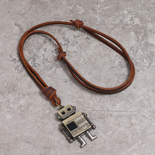 (Cross-border trading), fashionable accessory, movable robot, leather pendant, necklace, European style, simple and elegant design 2