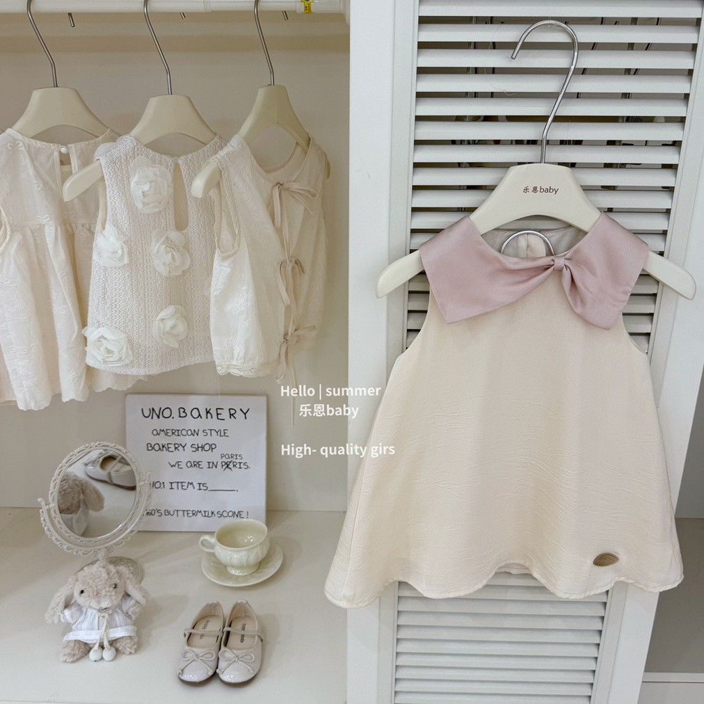 [Ropa para niños Le En] Vestido beige de verano para niñas de alta calidad original Vestido de moda occidental Vestido chaleco