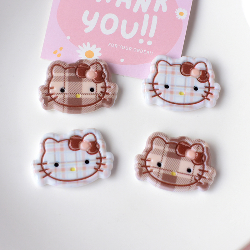 可爱格纹印花猫咪树脂饰品配件手机壳奶油胶鞋花diy材料pj1650