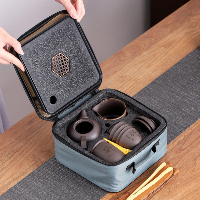 Purple Clay Teapot Travel Tea Set Outdoor Simple Ceramic Household Portable Bag Kung Fu Tea Cup Business Logo