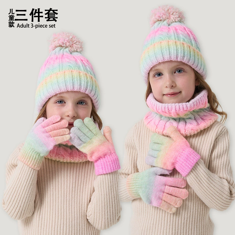 Новая трансграничная детская шапка, шарф и перчатки из Европы и Америки, комплект из трех предметов, осенне-зимняя утолщенная детская шапка на флисовой подкладке с одним шариком