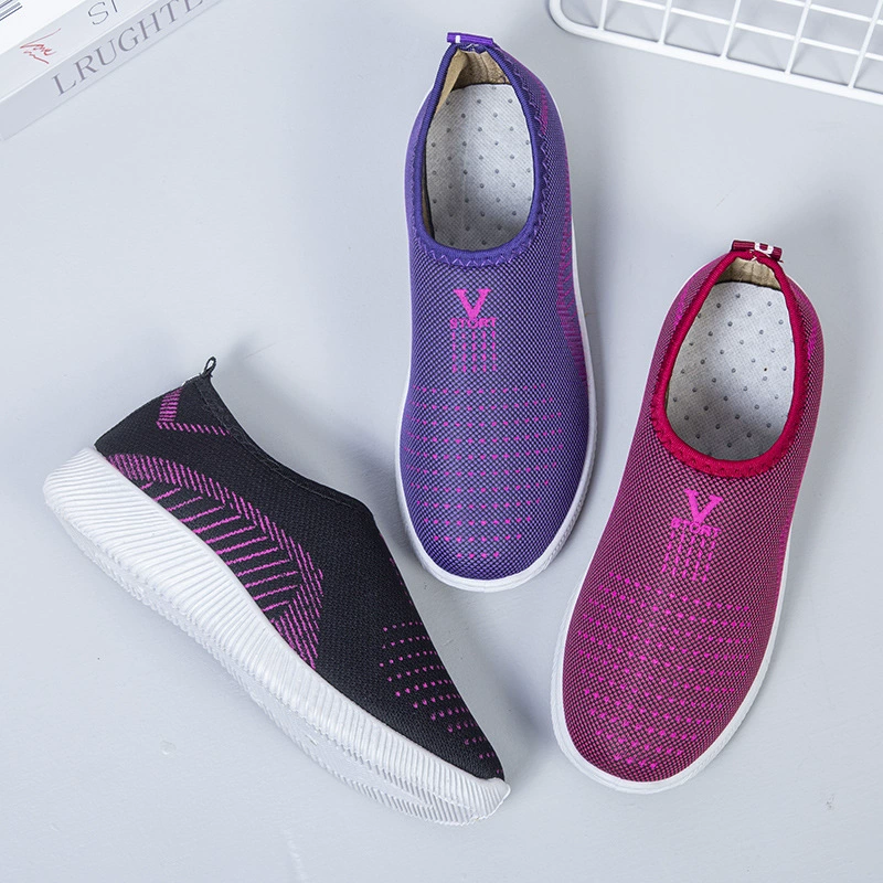 Slip‑on shoes for women, breathable knitted upper, lightweight non‑slip and wear‑resistant