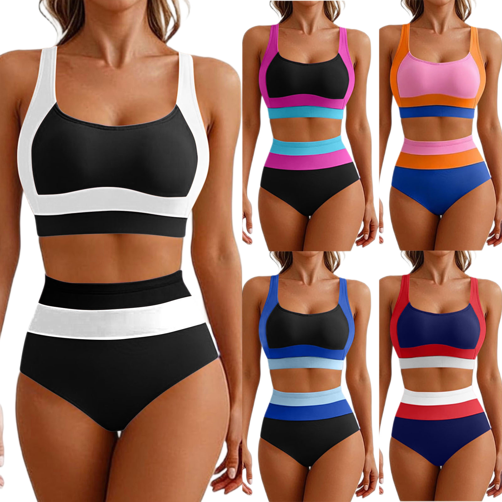 Women's Slimming Solid Color Vest-Style Swimsuit Two-Piece Set European American Summer Swimwear Sexy Simple Style Polyester Nylon_voghion.com