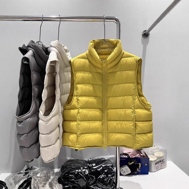 Pinghu down Jacket 2025 Winter New Korean Style Thickened 90 White Duck down Rib Vest Women's Short Loose Stand Collar