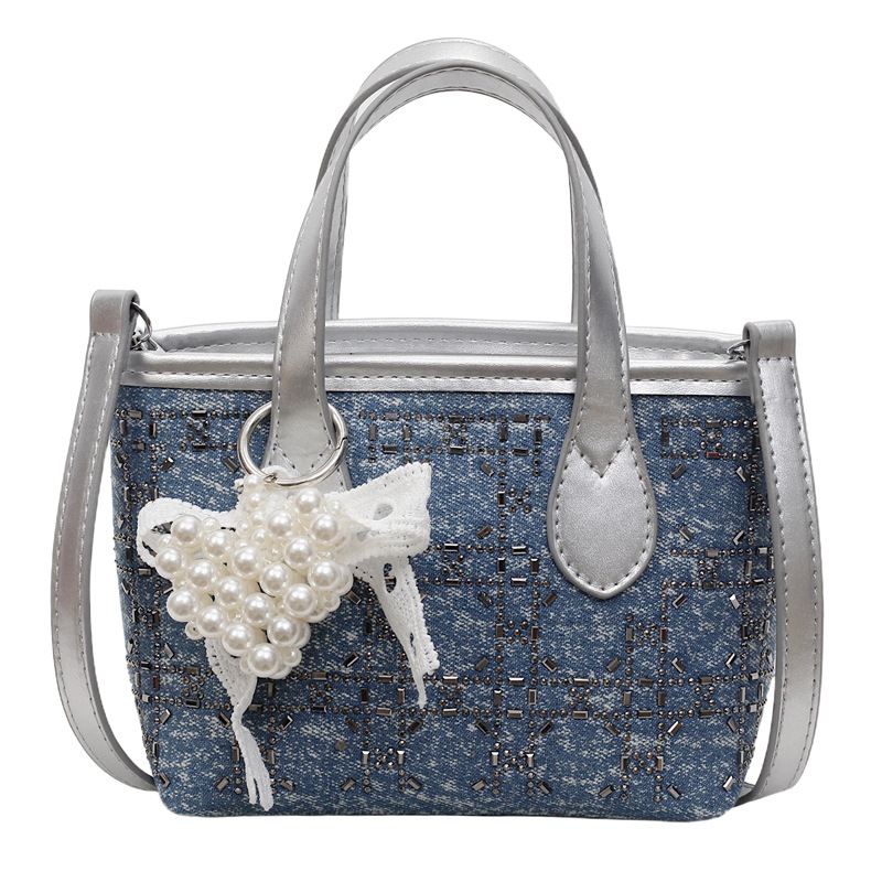 Bolsa de cubo de denim de verano de moda con diamantes para mujeres 2025 nueva moda extranjera versátil bolso de hombro