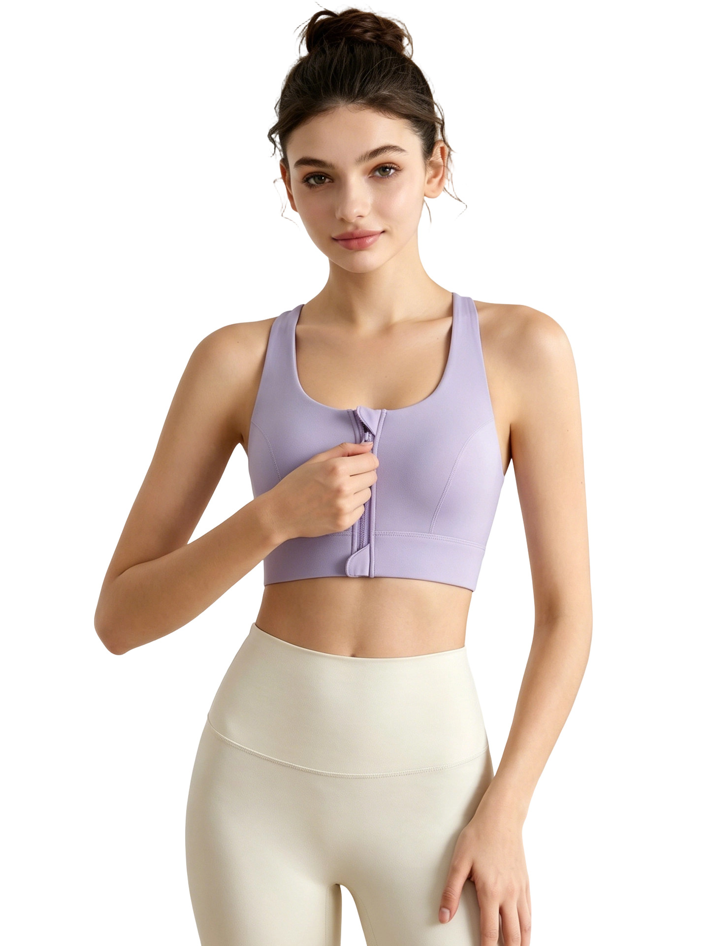 Sujetador deportivo Weiman de copa fija con cremallera frontal, espalda cruzada de alta intensidad, amortiguador de impactos, top de yoga y fitness para uso exterior.