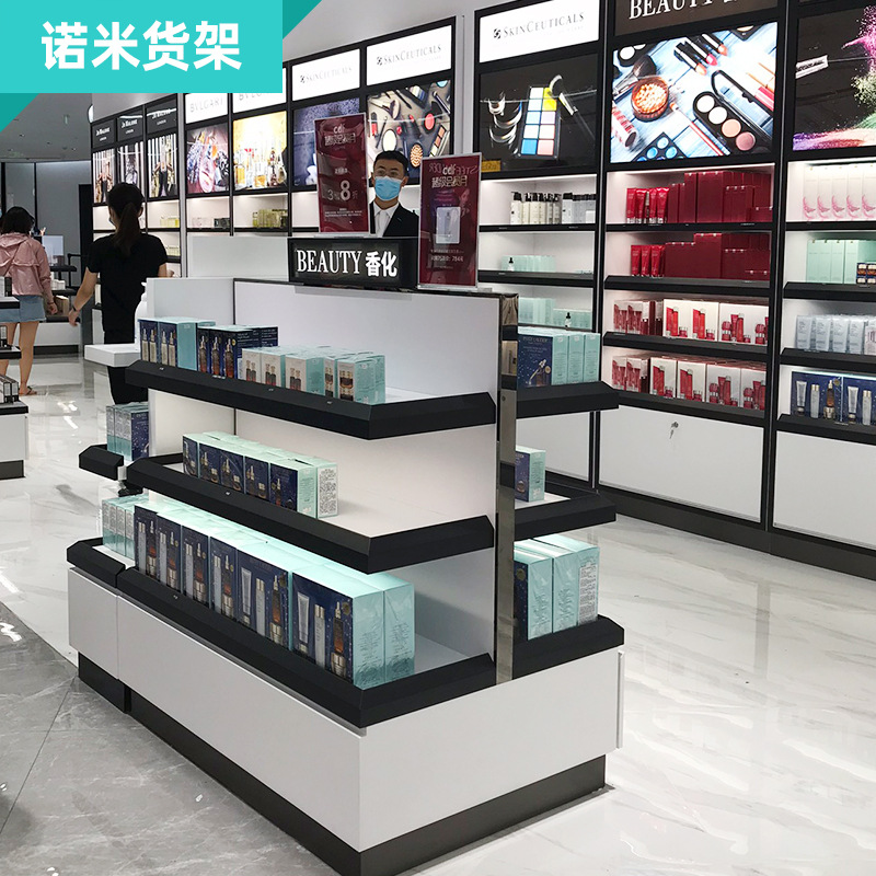彩妆柜台化妆品展示柜美容院产品展柜 直播间护肤品面膜货架带灯
