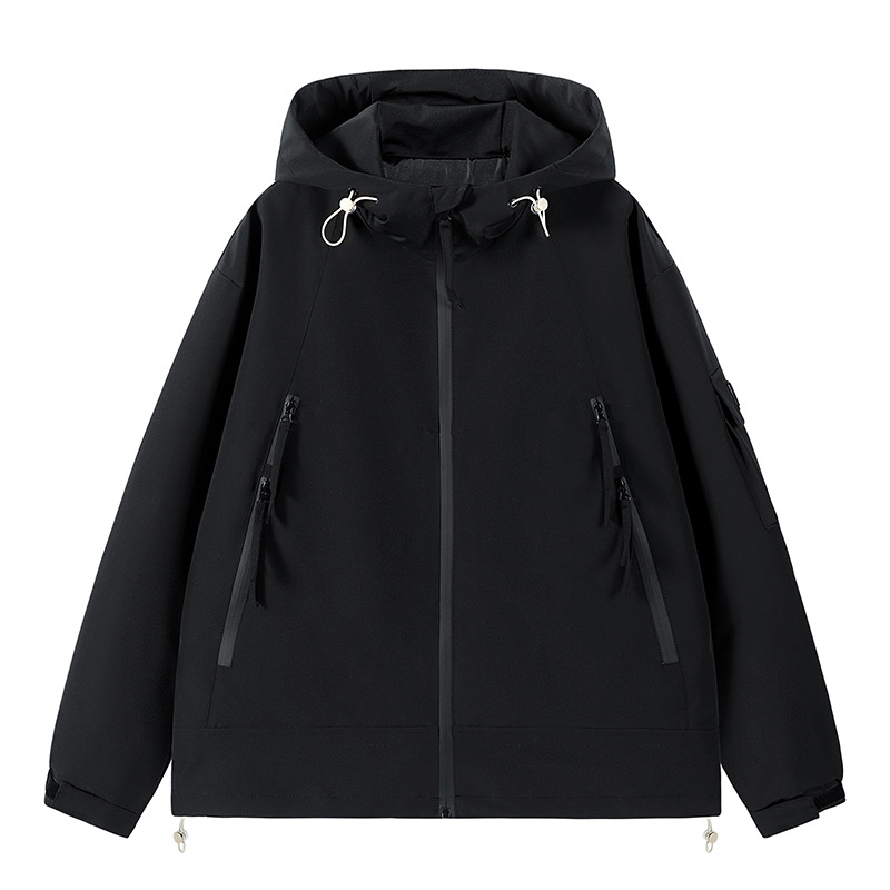Men's autumn new American workwear couples, loose windproof and waterproof solid color hooded jacket for men_voghion.com