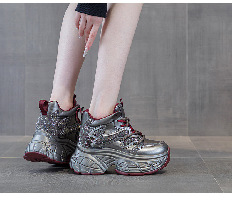 Giày sneaker nữ đế dày tăng chiều cao 9cm phong cách hot trend 2026 — Lớp lót đơn màu tím M2695, M2695- 1m màu cộng với nhung, Lớp lót đơn màu M 2695m, M2695-1 nâu cộng với nhung chi tiết 33