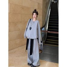 300斤大码女装休闲运动套装秋冬胖mm240宽松显瘦卫衣阔腿裤两件装