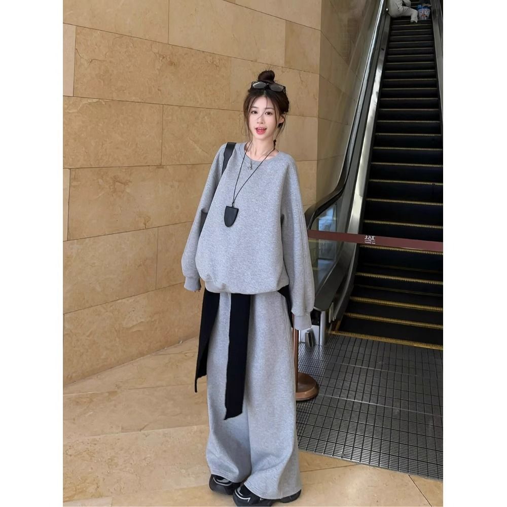 300斤大码女装休闲运动套装秋冬胖mm240宽松显瘦卫衣阔腿裤两件装