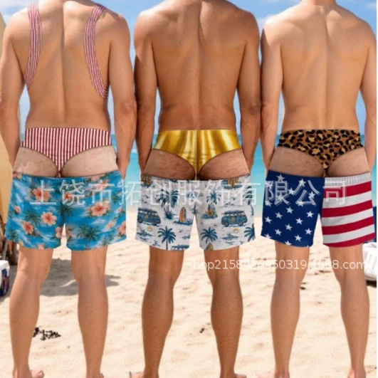 Cross-border 2026 European and American new style triangle cross-border hot-selling European and American gradient beach Hawaiian men's beach shorts