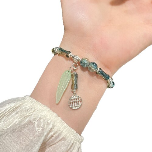 Ancient-style Qingling Bamboo Calculation Leaf Praying Bracelet, Fresh and Minimalist Bamboo Joint Pendant Abacus, Retro Wealth Attracting Friend's Bracelet Gift