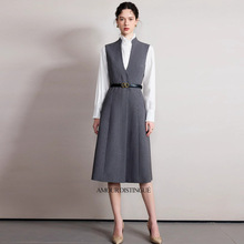 春秋时尚设计感职业西装连衣裙高级灰小立领显瘦背心式无袖连衣裙