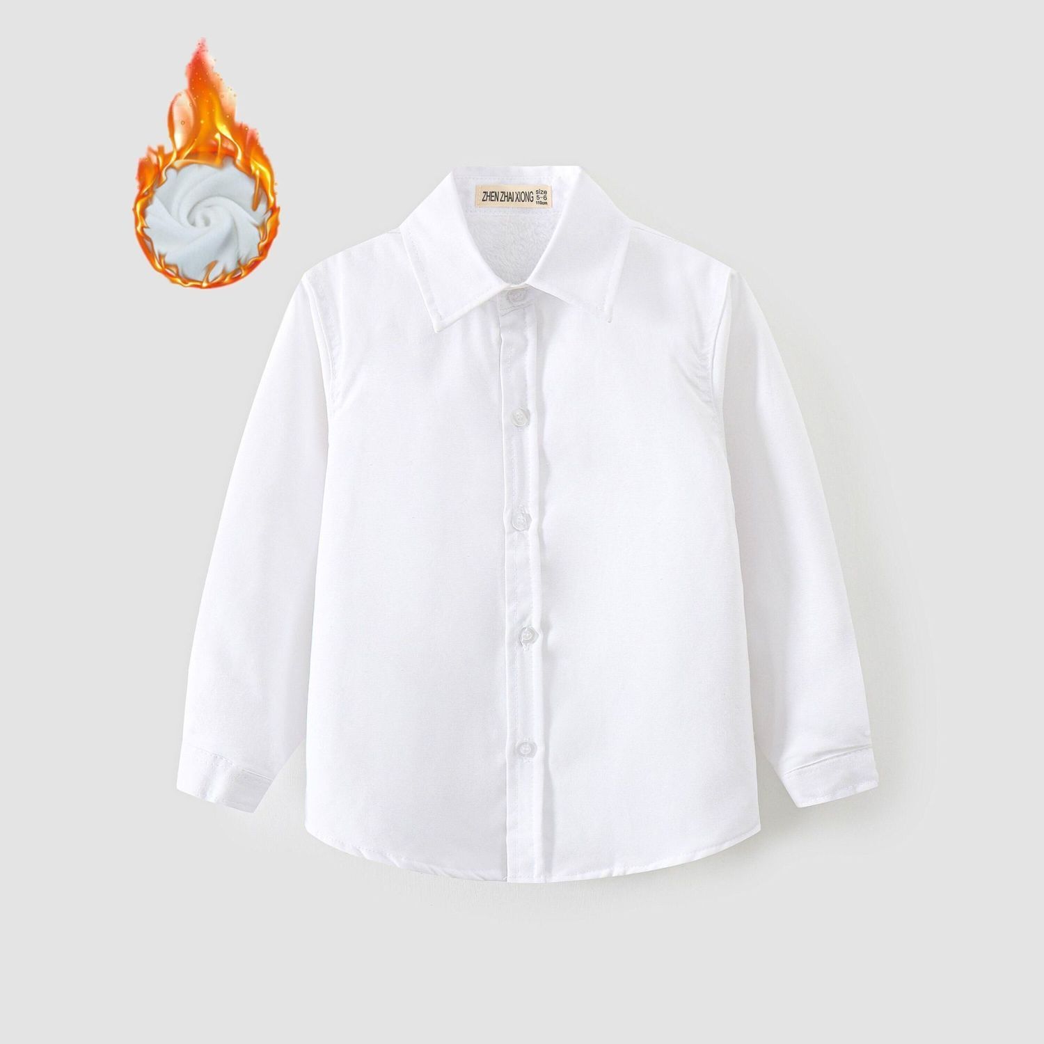 男童加绒全棉长袖白衬衫冬季学生校服加厚保暖打底衬衣小女孩上衣