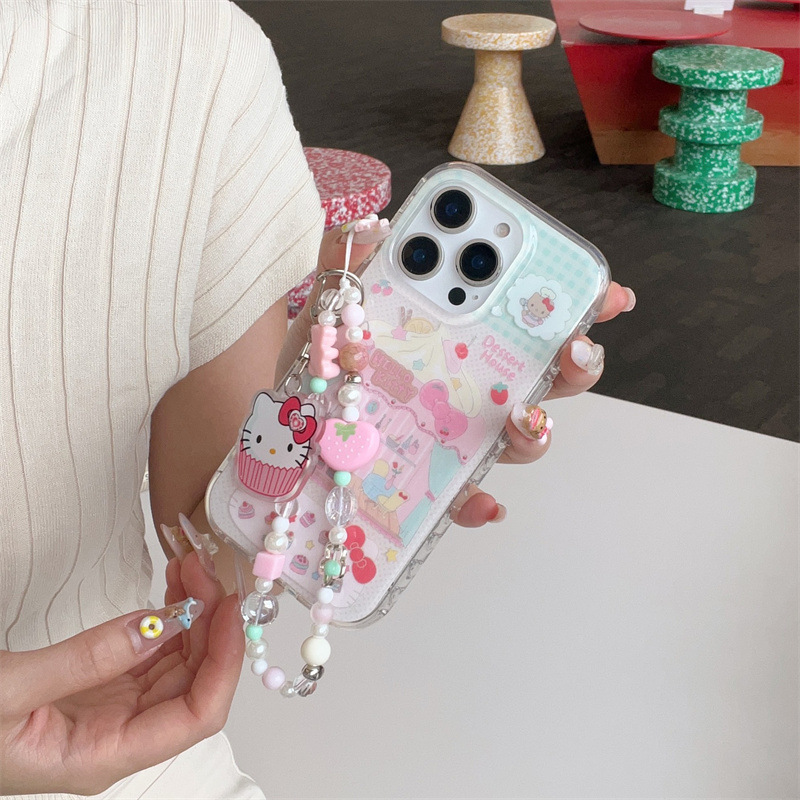 日韩格纹波点Kitty甜品屋适用iPhone17苹果16ProMax/15手机壳少女|undefined