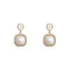 Silver needle, square universal earrings from pearl, silver 925 sample, internet celebrity, wholesale