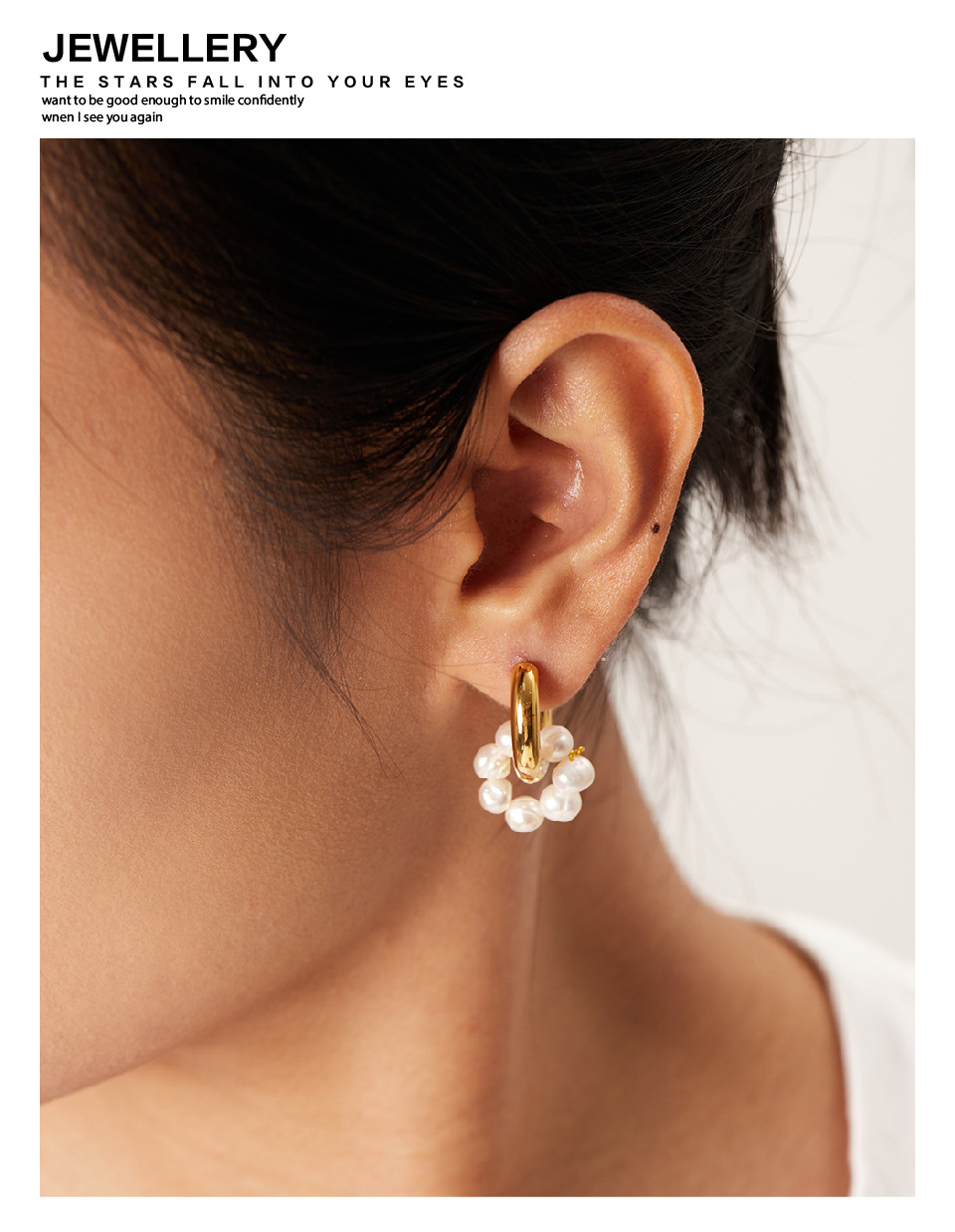 Retro Geometric Stainless Steel Gold Plated Pearl Earrings 1 Pair