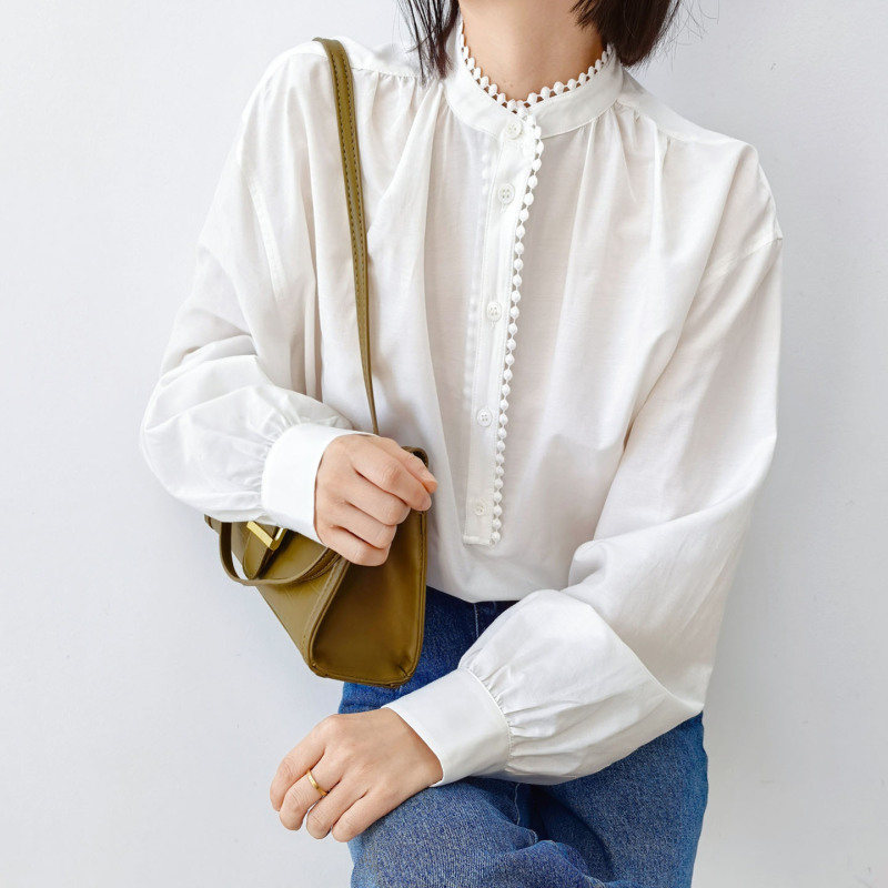 New Doudou Lace Romantic Commuter Heavy Silk Cotton Retro British Small Collar Spring and Summer Long Sleeve Shirt Shirt New Doudou Lace Romantic Commuter Heavy Silk Cotton Retro British Small Collar Spring and Summer Long Sleeve Shirt Shirt