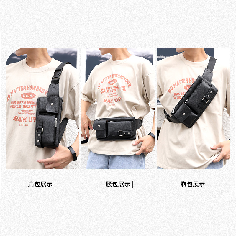 Waist Bag Men's Business Work Clothing Travel Crossbody Bag High-End Men's Shoulder Bag Convenient for Going Out Pu Waterproof Trendy Chest Bag