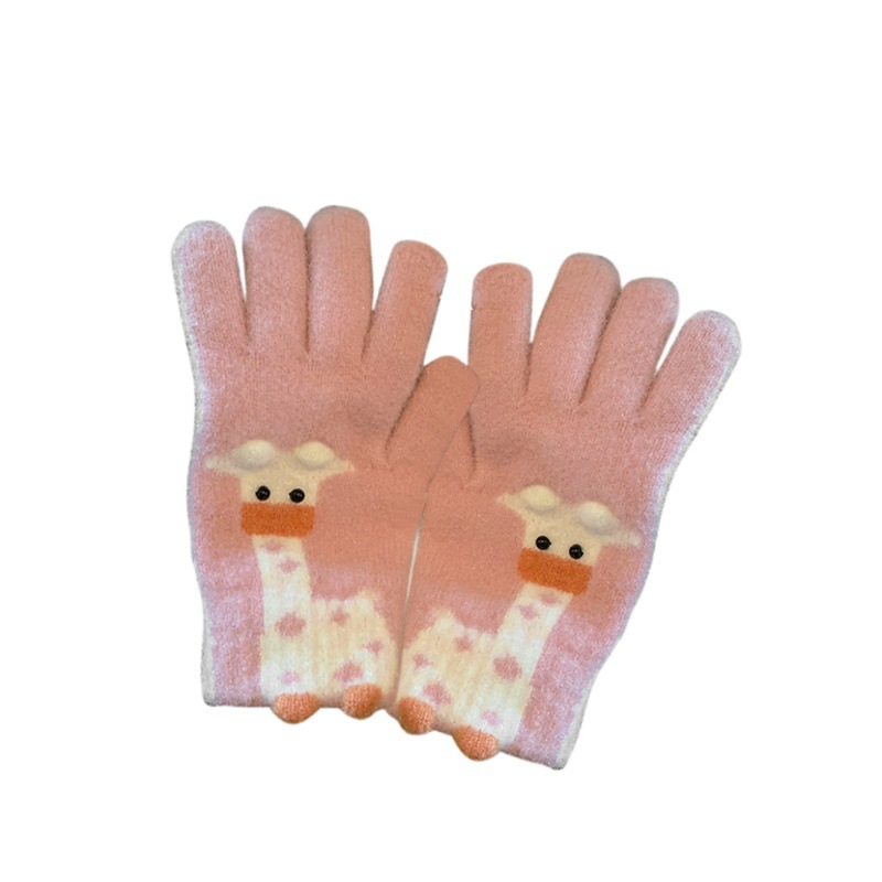 Estudiante a prueba de frío lana de punto a caballo cinco dedos Pantalla táctil de dibujos animados guantes calientes de invierno femenino engrosada linda pareja