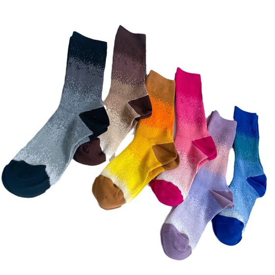 Trendy Japanese Designer Double Needle Tie Dye Gradient Color Distinctive Women's Couple Cotton Socks