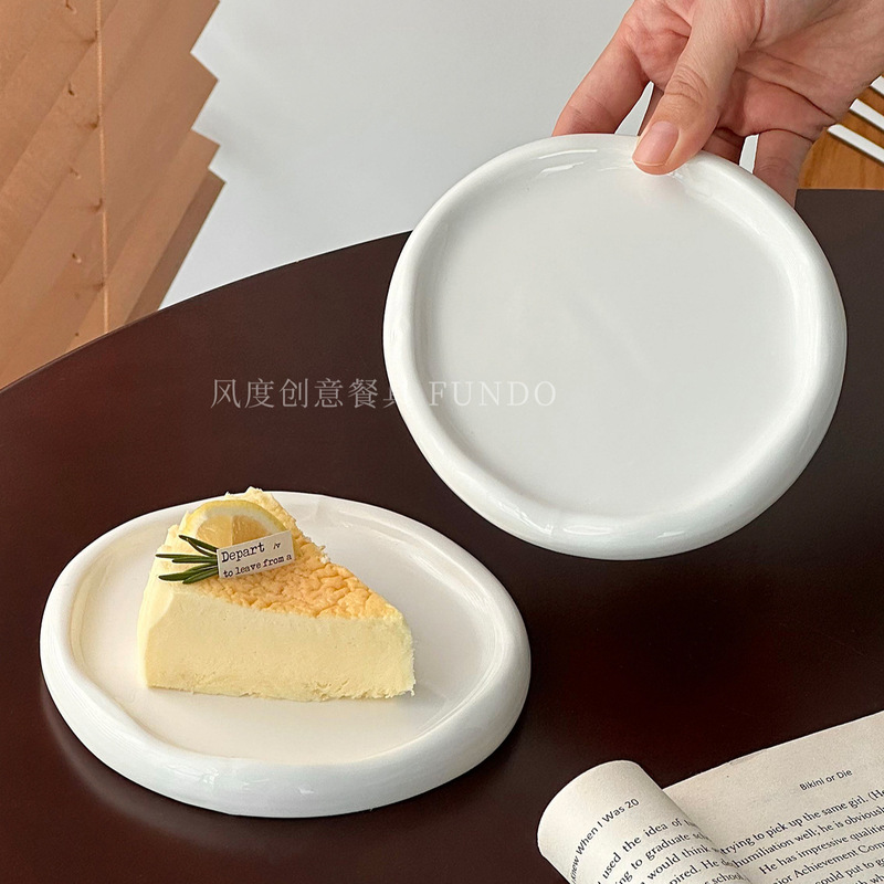 Irregular Ceramic Dessert Plate Ins Style White Dinner Plate Ritual Snack Cake Plate High-Value Tray